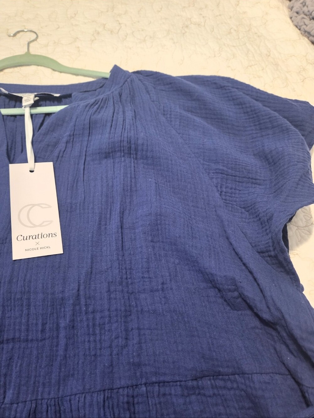 NWT 3x Gauze Flutter Sleeve Navy Dress - Picture 7 of 12